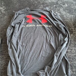 Under Armour Long Sleeve Gray Tee with Red Logo